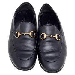 Pre Owned Gucci Black Leather Horsebit Accent Slip On Loafers Size 35.5
