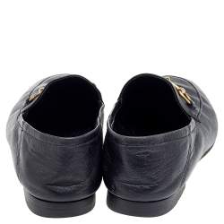 Pre Owned Gucci Black Leather Horsebit Accent Slip On Loafers Size 35.5