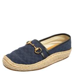 Gucci Navy Blue GG Canvas Horsebit Flat Espadrilles Size 42