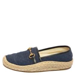 Gucci Navy Blue GG Canvas Horsebit Flat Espadrilles Size 42