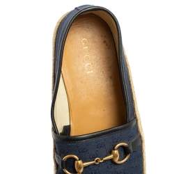 Gucci Navy Blue GG Canvas Horsebit Flat Espadrilles Size 42
