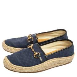 Gucci Navy Blue GG Canvas Horsebit Flat Espadrilles Size 42