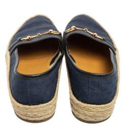 Gucci Navy Blue GG Canvas Horsebit Flat Espadrilles Size 42