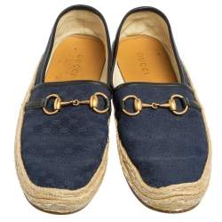 Gucci Navy Blue GG Canvas Horsebit Flat Espadrilles Size 42