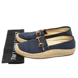 Gucci Navy Blue GG Canvas Horsebit Flat Espadrilles Size 42