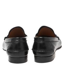 Pre Owned Gucci Black Leather Bamboo Horsebit Loafers Size 45