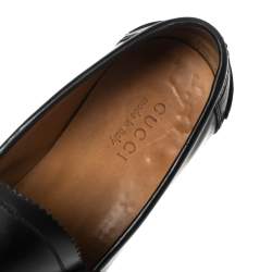 Pre Owned Gucci Black Leather Bamboo Horsebit Loafers Size 45
