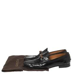 Pre Owned Gucci Black Leather Bamboo Horsebit Loafers Size 45