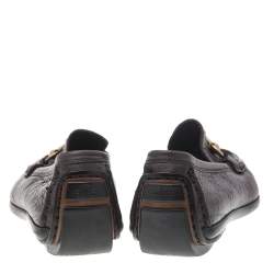 Pre Owned Gucci Dark Brown Guccissima Leather Horsebit Slip On Loafers Size 37.5