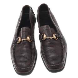 Pre Owned Gucci Dark Brown Guccissima Leather Horsebit Slip On Loafers Size 37.5