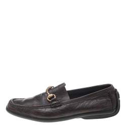 Pre Owned Gucci Dark Brown Guccissima Leather Horsebit Slip On Loafers Size 37.5
