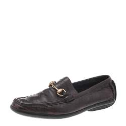 Pre Owned Gucci Dark Brown Guccissima Leather Horsebit Slip On Loafers Size 37.5