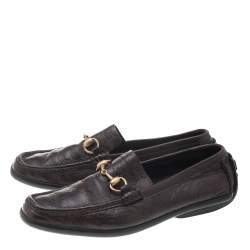 Pre Owned Gucci Dark Brown Guccissima Leather Horsebit Slip On Loafers Size 37.5