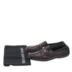 Pre Owned Gucci Dark Brown Guccissima Leather Horsebit Slip On Loafers Size 37.5