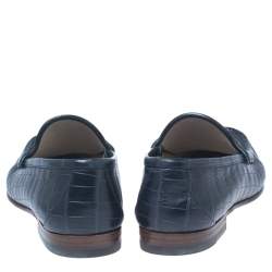 مملوكة مسبقًا Gucci Navy Blue Croc Leather Horsebit Loafers Size 43.5
