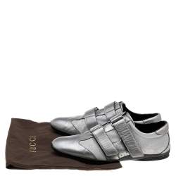 Gucci Silver GG Canvas and Leather Velcro Sneakers Size 42.5