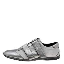 Gucci Silver GG Canvas and Leather Velcro Sneakers Size 42.5