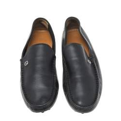 Gucci Black Leather Interlocking G Slip On Loafers Size 43