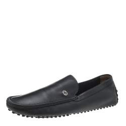 Gucci Black Leather Interlocking G Slip On Loafers Size 43