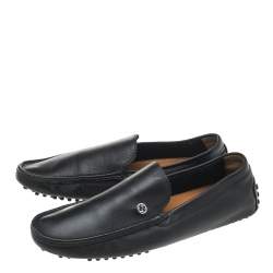 Gucci Black Leather Interlocking G Slip On Loafers Size 43