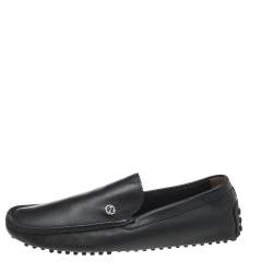 Gucci Black Leather Interlocking G Slip On Loafers Size 43