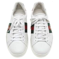 Pre Owned Gucci White Leather Bee Embroidered Ace Low Top Sneakers Size 44