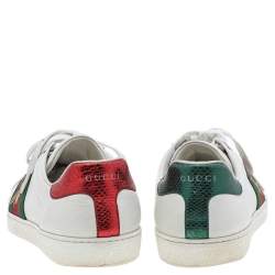Pre Owned Gucci White Leather Bee Embroidered Ace Low Top Sneakers Size 44