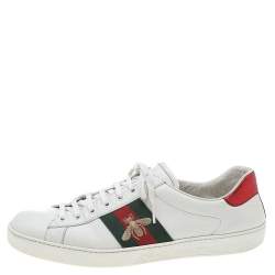 Pre Owned Gucci White Leather Bee Embroidered Ace Low Top Sneakers Size 44