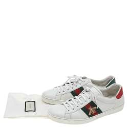 Pre Owned Gucci White Leather Bee Embroidered Ace Low Top Sneakers Size 44