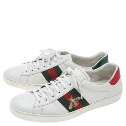 Pre Owned Gucci White Leather Bee Embroidered Ace Low Top Sneakers Size 44