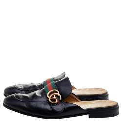 Pre Owned Gucci Black Leather GG Web Princetown Slide Mules Size 43