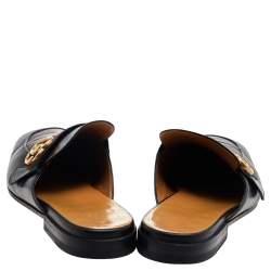 Pre Owned Gucci Black Leather GG Web Princetown Slide Mules Size 43