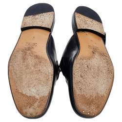Pre Owned Gucci Black Leather GG Web Princetown Slide Mules Size 43