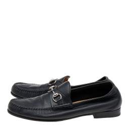 Pre Owned حذاء لوفرز غوتشي جلد أسود مزين هورسبيت سليب أون مقاس 42.5