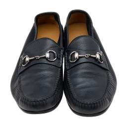 Pre Owned حذاء لوفرز غوتشي جلد أسود مزين هورسبيت سليب أون مقاس 42.5