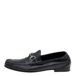 Pre Owned حذاء لوفرز غوتشي جلد أسود مزين هورسبيت سليب أون مقاس 42.5