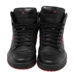 مملوكة مسبقًا حذاء رياضي غوتشي نيو براغا كاريبو جلد أحمر/أسود بعنق مرتفع مقاس 41.5