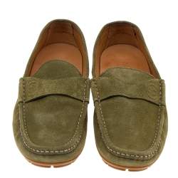 Pre Owned Gucci Green Suede GG Slip On Driving Loafers Size 43