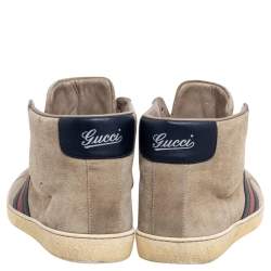 Pre Owned Gucci Grey Suede Web Detail High Top Sneakers Size 41.5