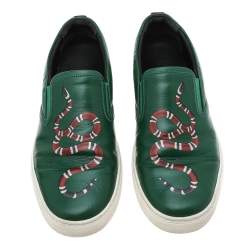 Gucci Green Leather Dublin Snake Print Slip On Sneakers Size 42