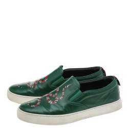 Gucci Green Leather Dublin Snake Print Slip On Sneakers Size 42