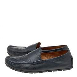 Gucci Midnight Blue Micro Guccissima Leather Slip On Loafers Size 42