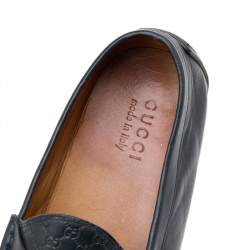 Gucci Midnight Blue Micro Guccissima Leather Slip On Loafers Size 42