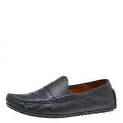 Gucci Midnight Blue Micro Guccissima Leather Slip On Loafers Size 42