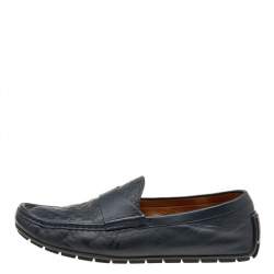 Gucci Midnight Blue Micro Guccissima Leather Slip On Loafers Size 42