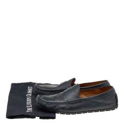 Gucci Midnight Blue Micro Guccissima Leather Slip On Loafers Size 42
