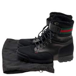 Gucci Black Knit Fabric And Leather Web Detail Ankle Length Boots Size 41