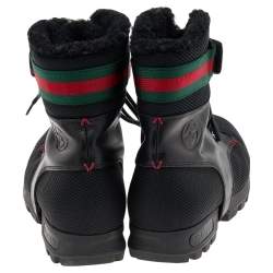 Gucci Black Knit Fabric And Leather Web Detail Ankle Length Boots Size 41