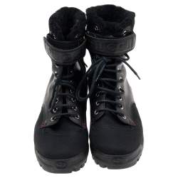Gucci Black Knit Fabric And Leather Web Detail Ankle Length Boots Size 41