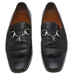 Pre Owned Gucci Black Leather Horsebit Slip on Loafers Size 40